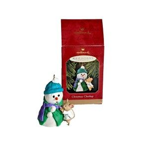 Vintage 1997 Hallmark Keepsake "Christmas Checkup" Snowman & Mouse Ornament CUTE